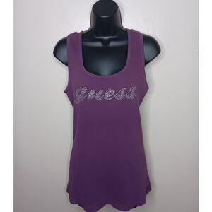 Vintage Y2K Guess Jeans Women's Medium Baby Doll Tank Top Purple Rhinestones
